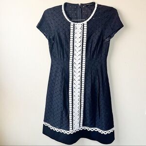 Nanette Lepore Black Eyelet Dress White Embroidery Design size 2